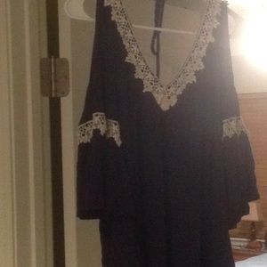 Navy Cold-shoulder top with tie back